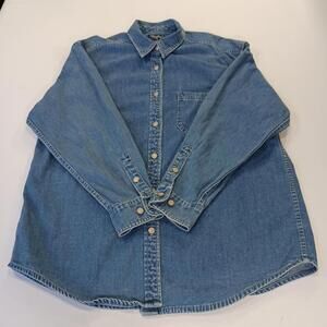 Vintage 90s Eddie Bauer Women’s Large Blue Denim Long Sleeve Button-Up Shirt